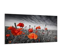 DarHaus Cache-plaque en verre - 90 x 52 cm - pour cuisinières électriques ou à induction - Plaque de protection anti-éclaboussures, planche à découper décorative aspect, Coquelicots Rouge