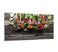 DarHaus Cache-plaque en verre - 90 x 52 cm - pour cuisinières électriques ou à induction - Plaque de protection anti-éclaboussures, planche à découper décorative aspect, Épices Bois