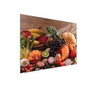 DarHaus Couvercle pour plaque de cuisson universelle en céramique, à induction, Planche à découper en verre 40 x 30 cm, protection anti-éclaboussures, plaque en verre, cuisine, Légumes Bois