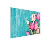 DarHaus Couvercle pour plaque de cuisson universelle en céramique, à induction, Planche à découper en verre 30 x 22 cm, protection anti-éclaboussures, plaque en verre, cuisine, Tulipes Turquoise