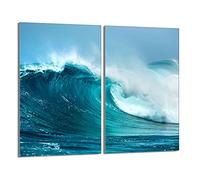DarHaus Plaque de protection universelle pour plaque de cuisson 2x30x52cm Pour plaques de cuisson Protection contre les éclaboussures Planche a découper en verre trempé Décoration, Vague Mer
