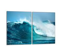 DarHaus Plaque de protection universelle pour plaque de cuisson 2x40x52cm Pour plaques de cuisson Protection contre les éclaboussures Planche découper en verre trempé Décoration, Vague Mer