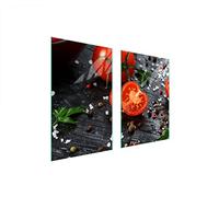 DarHaus Plaque de protection universelle pour plaque de cuisson 65 x 52cm 2 pièce Pour plaques de cuisson Protection contre les éclaboussures Planche a découper en verre trempé, Tomates Bois