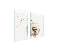DarHaus Plaque de protection universelle pour plaque de cuisson 75 x 52cm 2 pièce Pour plaques de cuisson Protection contre les éclaboussures Planche a découper en verre trempé, Pissenlit Blanc