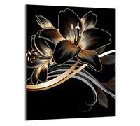 DarHaus Plaque de recouvrement, 40 x 52 cm, en verre, pour cuisinières électrique, à induction, convient comme décoration, protection anti-éclaboussures ou planche à découper, Orchidée Noir