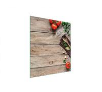 DarHaus Plaque de recouvrement, 45 x 52 cm, en verre, pour cuisinières électrique, à induction, convient comme décoration, protection anti-éclaboussures ou planche à découper, Bois Tomates