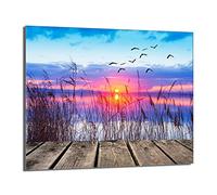 DarHaus Plaque de recouvrement, 60 x 52 cm, en verre, pour cuisinières électrique, à induction, convient comme décoration, protection anti-éclaboussures ou planche à découper, Paysage Soleil