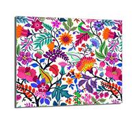 DarHaus Plaque de recouvrement, 60 x 52 cm, en verre, pour cuisinières électrique, à induction, convient comme décoration, protection anti-éclaboussures ou planche à découper, Fleur Coloré