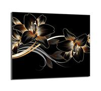 DarHaus Plaque de recouvrement, 60 x 52 cm, en verre, pour cuisinières électrique, à induction, convient comme décoration, protection anti-éclaboussures ou planche à découper, Orchidée Noir