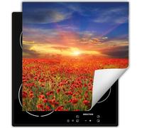 DarHaus Plaque de recouvrement pour cuisinière 50x52 cm Tapis antidérapant Enroulable, rouge - Coquelicots