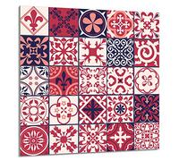 DarHaus Protection anti-éclaboussures en verre trempé 60 x 65 cm - Verre décoratif avec ruban adhésif - Paroi arrière en verre pour cuisine - Plaque de protection induction, Mosaïque Rouge