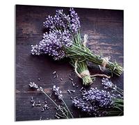 DarHaus Protection anti-éclaboussures en verre trempé 60 x 65 cm - Verre décoratif avec ruban adhésif - Paroi arrière en verre pour cuisine - Plaque de protection induction, Lavande Bois