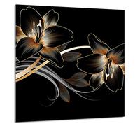 DarHaus Protection anti-éclaboussures en verre trempé 60 x 65 cm - Verre décoratif avec ruban adhésif - Paroi arrière en verre pour cuisine - Plaque de protection induction, Orchidée Noir