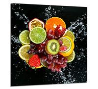 DarHaus Protection anti-éclaboussures en verre trempé 60 x 65 cm - Verre décoratif avec ruban adhésif - Paroi arrière en verre pour cuisine - Plaque de protection induction, Fruit Coloré