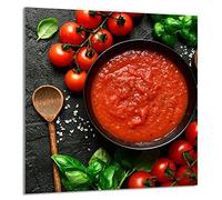 DarHaus Protection anti-éclaboussures en verre trempé 60 x 65 cm - Verre décoratif avec ruban adhésif - Paroi arrière en verre pour cuisine - Plaque de protection induction, Ardoise Tomates