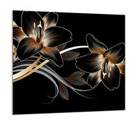 DarHaus Protection anti-éclaboussures en verre trempé 65 x 60 cm - Verre décoratif avec ruban adhésif - Paroi arrière en verre pour cuisine - Plaque de protection induction, Orchidée Noir