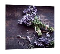 DarHaus Protection anti-éclaboussures en verre trempé 65 x 60 cm - Verre décoratif avec ruban adhésif - Paroi arrière en verre pour cuisine - Plaque de protection induction, Lavande Bois