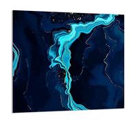 DarHaus Protection anti-éclaboussures en verre trempé 65 x 60 cm - Verre décoratif avec ruban adhésif - Paroi arrière en verre pour cuisine - Plaque de protection induction, Marbre Bleu