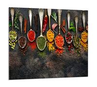 DarHaus Protection anti-éclaboussures en verre trempé 65 x 60 cm - Verre décoratif avec ruban adhésif - Paroi arrière en verre pour cuisine - Plaque de protection induction, Épices Ardoise