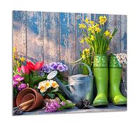 DarHaus Protection anti-éclaboussures en verre trempé 65 x 60 cm - Verre décoratif avec ruban adhésif - Paroi arrière en verre pour cuisine - Plaque de protection induction, Jardin Bois