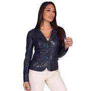 D'Arienzo Blazer Bleu Agneau Femme Bleu Cuir Véritable Made in Italy FZ Bleu/L