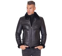 D'Arienzo Blouson Cuir Mouton Noir Homme Veste Motard Agneau Blouson Col Chemise Boucle Véritable Cuir Made in Italy Peter Noir/56
