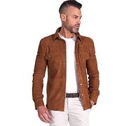D'Arienzo Chemise Cuir Daim Cognac Homme Blouson Veste Suedine Velours Cuir Véritable Calvin 56/3XL/Cognac