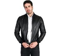 D'Arienzo Veste Bomber Cuir Homme Noir en Agneau Veritable Blouson Made in Italy College Noir/52/XL