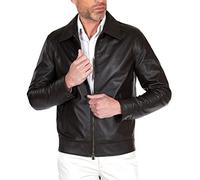 D'Arienzo Veste Cuir Marron Vintage Homme Agneau Veritable Blouson Moto Biker Motard Col Chemise Véritable Cuir Made in Italy Marlon Cam 52/XL/Marron