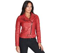 D'Arienzo Veste Cuir Roux Femme Rouge Motard Cuir Véritable Made in Italy Chiodo Rouge/L
