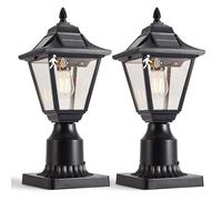 DARIISI Lot de 2 lampadaires solaires avec détecteur de mouvement et base de montage de jetée, lanterne d'extérieur étanche pour jardin, poteau pilier