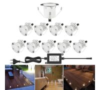 DarisingSun 10 Kit Spots Extérieur Encastrable LED pour Terrasse Enterré Plafonnier,LED Encastrable 0.6W IP67 DC12V Etanche,Lampe Extérieur Pour Chemin,Escalier,Piscine,Cour,Salle de Bain Blanc Froid