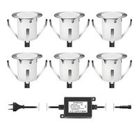 DarisingSun 6 Kit Spots Extérieur Encastrable LED pour Terrasse Enterré Plafonnier,LED Encastrable 0.6W IP67 DC12V Etanche,Lampe Extérieur Pour Chemin,Escalier,Piscine,Cour,Salle de Bain Blanc Froid