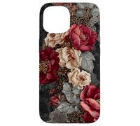 Dark Academia Gothic Burgundy Floral Aesthetic Coque pour iPhone 15