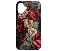 Dark Academia Gothic Burgundy Floral Aesthetic Coque pour iPhone 16 Plus