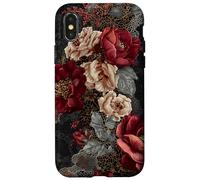 Dark Academia Gothic Burgundy Floral Aesthetic Coque pour iPhone X/XS