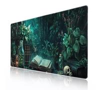 Dark Academia Tapis de souris Motif plante gothique Grand XL Base en caoutchouc antidérapant Bords cousus Long tapis de clavier pour bureau, jeu, ordinateur portable, ordinateur de bureau 90 x 40 cm