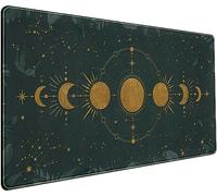 Dark Academia Tapis de souris XXL, Phases de lune dorée, grand tapis de souris étendu pour gaming, ordinateur portable, clavier et souris, sous-main avec base en caoutchouc antidérapante et bords