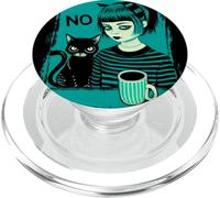 Dark at Heart Punk Goth Girl Says No with Cat and Coffee PopSockets PopGrip pour MagSafe