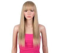 Dark Blonde Bone Straight Human Hair Wig with Bangs for Women Brazilian Remy Hair Full Machine Made Glueless Wear and Go Wigs Postiche Cheveux Femme(24inch)