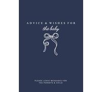 Dark Blue Baby Shower Guest Book with Bow: Guest Log with Prompts