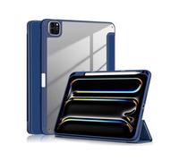 (Dark Blue, Multicolor) For iPad Pro 11 (2024) Case PU Leather Tri-Fold Stand Tablet Cover Clear Back Auto Wake Sleep - Blac
