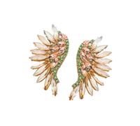 (Dark brown)1 Pair Ear Studs Shining Europe And America Exaggerated Fan-shaped Rhinestone Decorate Colorful Retr