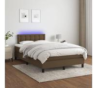Dark Brown Upholstered Bed Frame with LED, Adjustable Headboard, Pocket Sprung Mattress and Topper, 120x200 cm, Breathable Fabric, Comfort Support, Durable Wood Slats, Bedroom Sofa Reading Use
