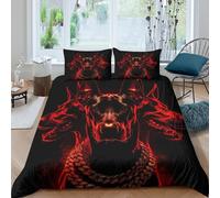 Dark Chien Trio Housse de Couette Confortable Microfibre Hypoallergique 3 pièces Digital Art Style Linge de Lit avec 2 x Taies d'oreiller Super Douce for Garçons Filles Single（140x200cm）