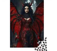 Dark Demon Queen Adult Jigsaw Games Devil Woman in Red Dress Challenging & Brainteasing for Decompression 38x26cm 1000pcs