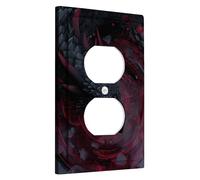 Dark Dragon Plaques de protection pour interrupteur de lumière, rouge et noir métallisé pour accents muraux, décoration moderne gothique, plaques murales thermoplastique, prise duplex simple de taille