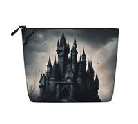 Dark Fairy Tale Castle02 Trousse de maquillage pour femme avec impression imitation lin Grande capacité, parfaite pour les voyages et un usage quotidien, Noir , Taille unique