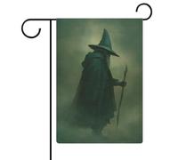 Dark Fantasy Art Old Witch in The Fog Drapeau de jardin saisonnier Vacances en toile de jute double face Maison cour Drapeaux extérieurs 30,5 x 45,7 cm