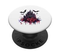 Dark Fantasy Castle Chauve-Souris Roses Rouges Aquarelle Art PopSockets PopGrip Adhésif